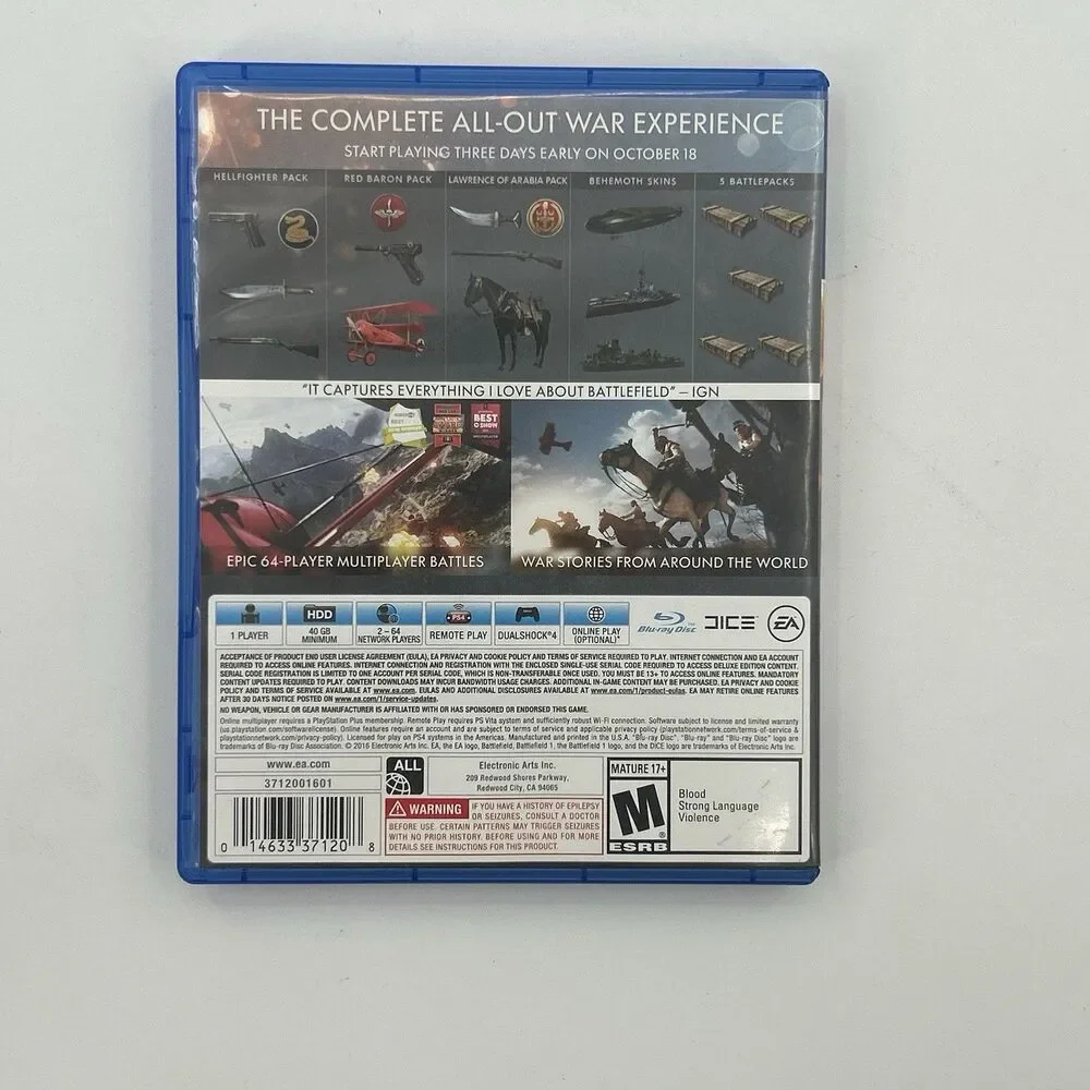Battlefield 1 Early Enlister Deluxe Edition (PlayStation 4 2016) Tested Works